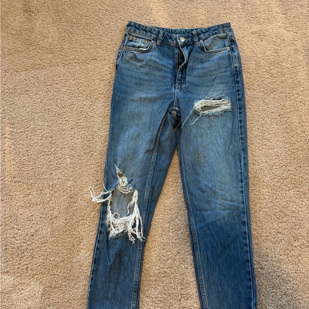 Topshop Distressed Blue Jeans
